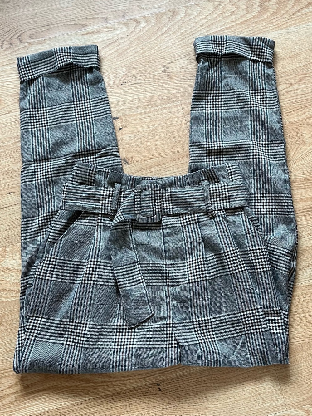 Wild Fable Dress Pant Pleated Cuffed Belted Womens Size 8 Brown Plaid Pockets